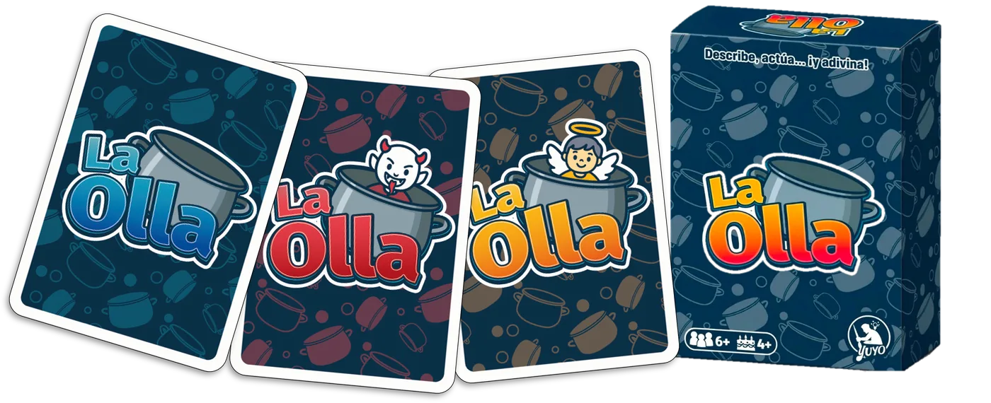 Cartas y caja del juego La Olla, de Yuyo